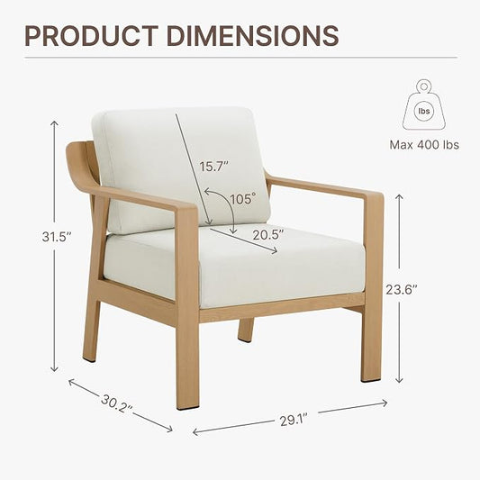 KISLOT Aluminum Outdoor Patio Furniture Armchairs,Outside Patio Sofa with Washable Thick Cushion, Patio Sofa Couch Set of 2 for Porch, Balcony, Deck, Yard,Wood-Grain Frame