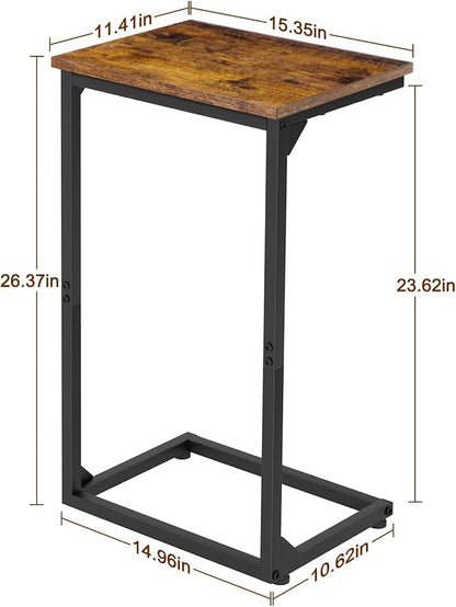 AMHANCIBLE C Shaped End Tables Set of 2, Couch Side Tables that Slide Under Sofa, Slim TV Trays for Living Room and Bedroom, Narrow Space Saving Laptop Workstation, Rustic Brown, HET02BBR