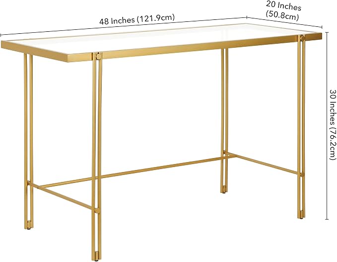 Henn&Hart 48" Wide Rectangular Desk in Brass, Laptop Desk, Computer Desk, Home Office