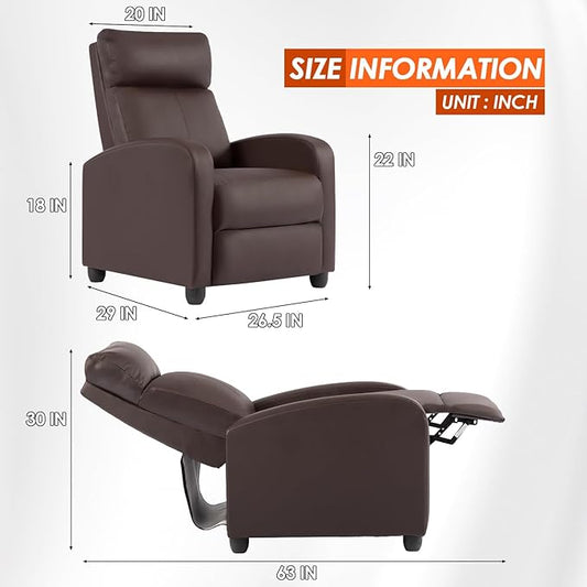 BestMassage | Recliner Chair | with 2 Point Massage Function | Pu Brown | with Lumbar Support, Adjustable Push Back, Footrest & Padded Seat | Easy Assembly | for Living Room, Home Theatre