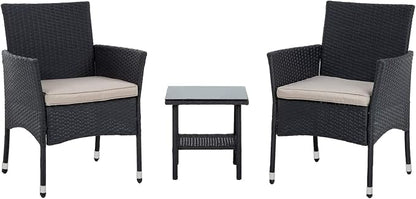 Patio Furniture Set 3 Piece Patio Chair Bistro Set Outdoor Rattan Chairs Wicker Conversation Set for Backyard Porch Poolside Lawn,Black