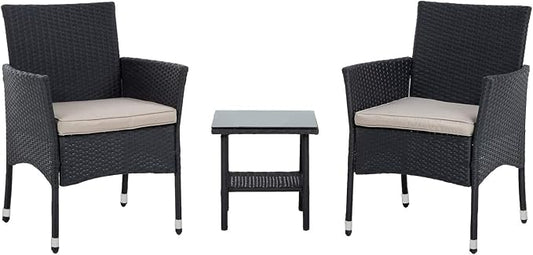 Patio Furniture Set 3 Piece Patio Chair Bistro Set Outdoor Rattan Chairs Wicker Conversation Set for Backyard Porch Poolside Lawn,Black
