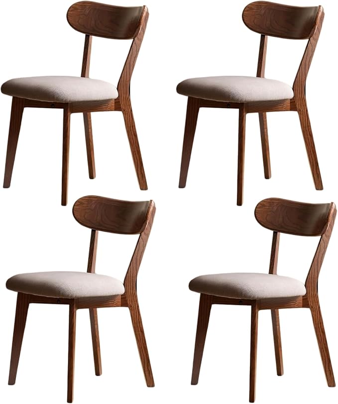 100% Solid Wood Dining Chairs,Mid Century Modern Dining Chairs with Rounded Backrest,Kitchen,Dining Room Chairs Set of 1/2/4 (4, Walnut Color Grey Upholstery)