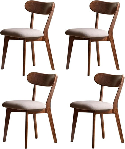 100% Solid Wood Dining Chairs,Mid Century Modern Dining Chairs with Rounded Backrest,Kitchen,Dining Room Chairs Set of 1/2/4 (4, Walnut Color Grey Upholstery)