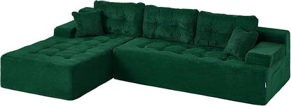Hobestluk Modular Sectional Sofa Couches L-Shape Couch 3 Seat Modular Sofa Memory Foam Sectional Couches for Living Room, Cloud Couch with Oversized Chaise (Emerald Corduroy, 108", Left Hand Facing)