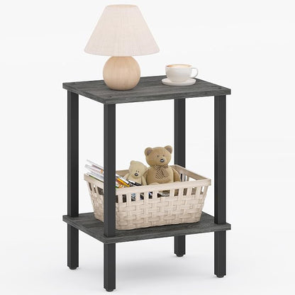 TUTOTAK End Table, Side Table, Nightstand, 2-Tier Storage Shelf, Sofa Table for Small Space, Living Room, Bed Room, Charcoal Grey TB01BY034