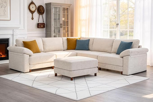 Oversized L Shaped Sectional Couch for Living Room, Extra Large Deep Seat Modular Sectional Sofa with Washable Covers, Modern Cloud Couch for Apartment, Bedroom (Beige, Corner V Shape 6 Seat)