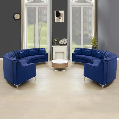 Legend Vansen Semicircle Modular Curved Velvet Sectional Sofa,141.34”Oversized Arc Sofa,Modern Cloud-Like Deep Seat Couch for Living Room Apartment Office Conference Space (1, Blue)