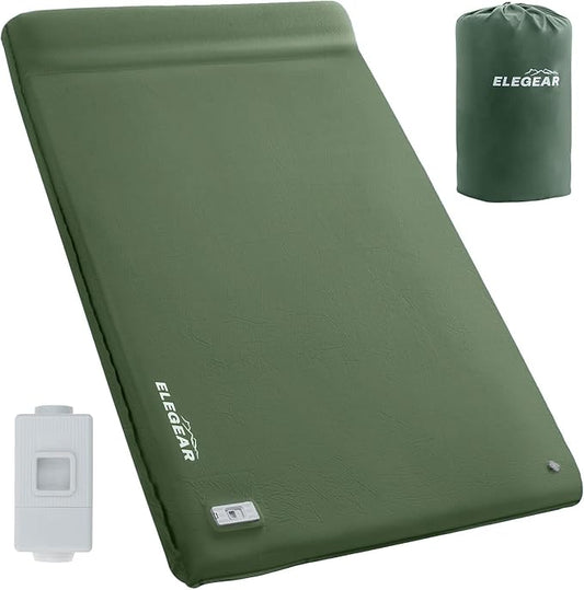 Elegear CumbreX™ Self Inflating Sleeping Pad, Built-in Electric Pump 3.15" Ultra-Thick Memory Foam Camping Mattress Pad with Pillow Double Sleeping Pad for Camping R-Value 9.5 Foam Camp Pad - Full