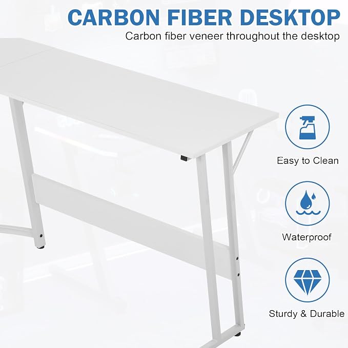 51 Inch L Shaped Gaming Desk Corner Computer Desk with Detachable Monitor Stand for Home Office Learning Gaming Workstation,White
