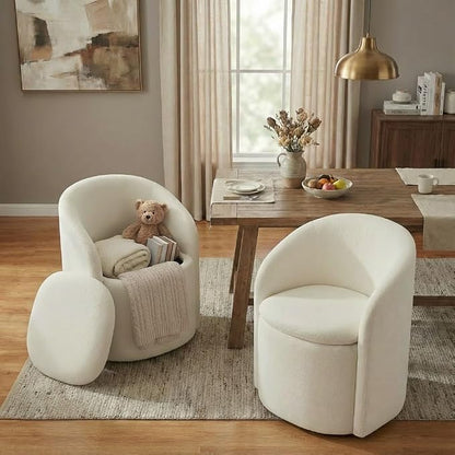 KISLOT Upholstered Dining Chairs with Casters, No Assembly Rolling Modern Dining Room Chairs with Hidden Storage & Barrel Backrest, Accent Chair for Bedroom, Living Room, Dressing, Linen, Set of 1