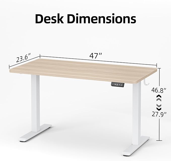 TIQLAB Electric Standing Desk, 47 * 24 Inches Adjustable Height Stand up Desk,Sit Stand Home Office Table with Splice Board, Light Walnut