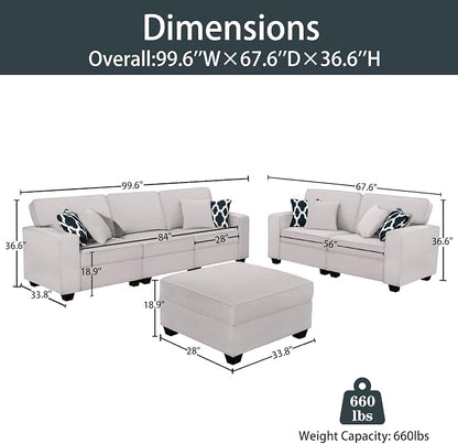 Legend Vansen Oversized Modular Sectional Sofa,U/L‑Shaped Reversible Couch with Ottoman,Deep Seat Plush Polyester Sofa for Living Room,6‑Seater,Light Grey