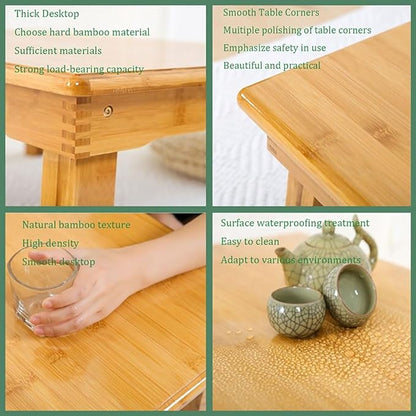 Folding Table, Japanese-Style Household Square Bamboo Tables, Computer Table, Desk, Low Bamboo Tables, Multi-Function Small Dining Table, Various Sizes (Size : 70×70x27cm)
