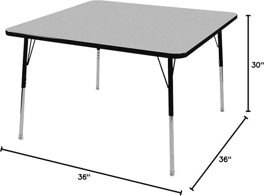 Norwood Commercial Furniture Adjustable Height Classroom Activity Table for Kids & Adults, Square Activity Table for School and Home, Gray Nebula/Black, 36" W x 36" L
