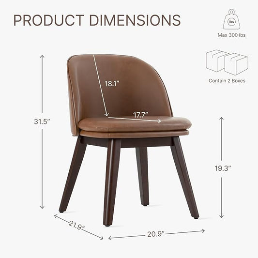 KISLOT Wooden Dining Chairs Set of 4, Faux Leather Upholstered Modern Dining Room Chairs with Double-Layer Thick Seat Cushion & Ergonomic Backrest for Restaurant, Kitchen and Café, Brown, 2 Boxs