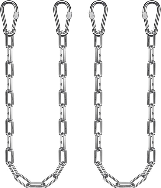 2Pcs 40" (3.3 ft) 304 Stainless Steel Hanging Chains with 4 Carabiners 1000 LB Capacity Swing Chain Extension Hammock Chains with Hooks Hardware Chain for Hanging Chair, Porch Swing, Egg Chair