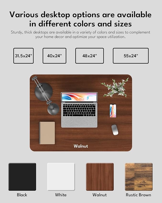 Standing Desk, Height Adjustable Electric Stand up Desk, 31.5 x 24 Inches Sit Stand Home Office Desk with Splice Board, Black Frame/Walnut Top