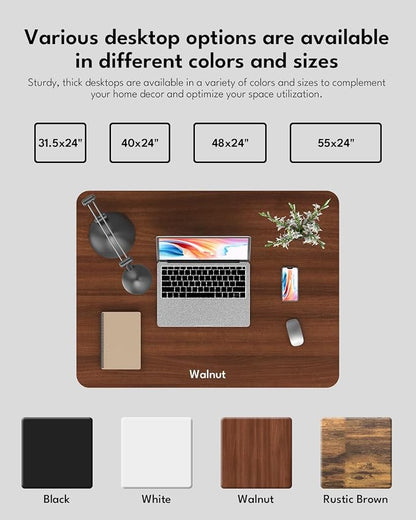 Standing Desk, Height Adjustable Electric Stand up Desk, 31.5 x 24 Inches Sit Stand Home Office Desk with Splice Board, Black Frame/Walnut Top