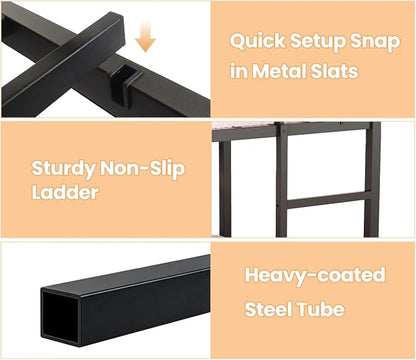 Twin Over Twin Bunk Bed with Slide 40° Gentle-Slope & LED Light, House-Shaped Low Bunk Bed Twin Size with 13.4" Extra-Tall Guardrail & Ladder, Heavy Duty, No Box Spring Needed, Easy Assembly, Black