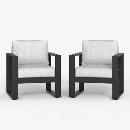 LayinSun Outdoor Patio Aluminum Chair, Metal Modern Armchair Set of 2 with Washable Thick Cushions
