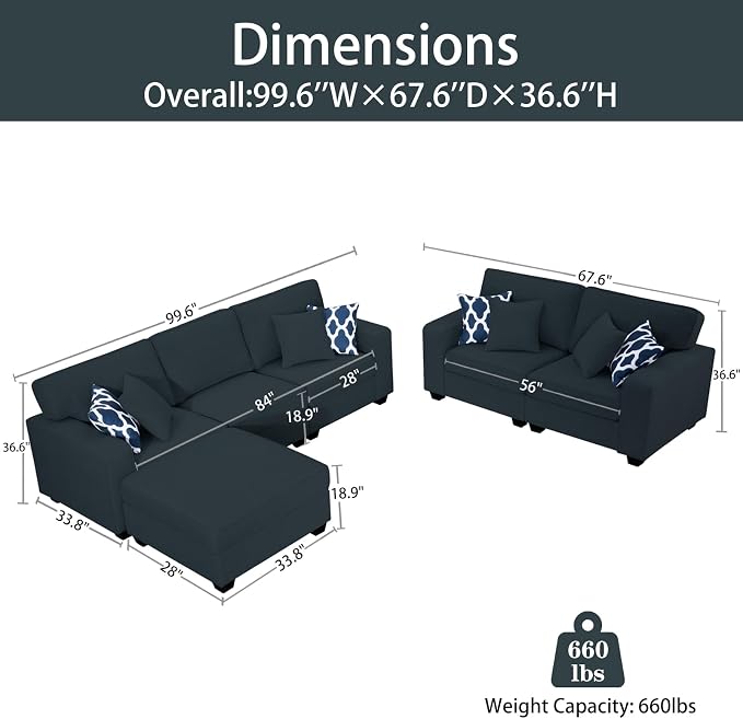 Legend Vansen Oversized Modular Sectional Sofa,U/L‑Shaped Reversible Couch with Ottoman,Deep Seat Plush Polyester Sofa for Living Room,6‑Seater,Charcoal