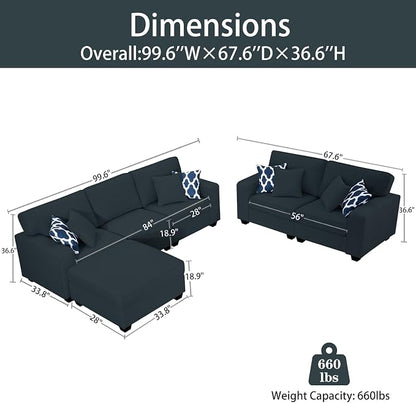Legend Vansen Oversized Modular Sectional Sofa,U/L‑Shaped Reversible Couch with Ottoman,Deep Seat Plush Polyester Sofa for Living Room,6‑Seater,Charcoal
