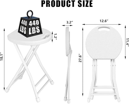 Folding Stool, 18 Inch Foldable Stool with Handle & Steel Frame, Pack of 4 Folding Bar Stools, 440lbs Sturdy Foldable Lightweight Metal Chair for Camping, Indoor and Outdoor, White