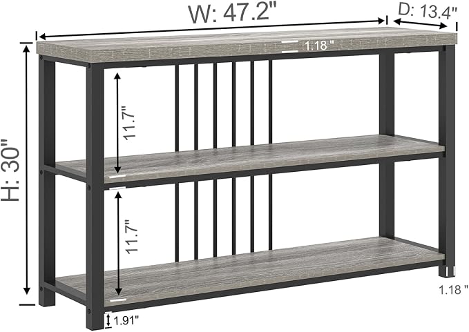 FOLUBAN Console Tables for Entryway, Sofa Table with 3 Tier Storage for Living Room Hallway Foyer Behind Couch, Rustic Light Grey