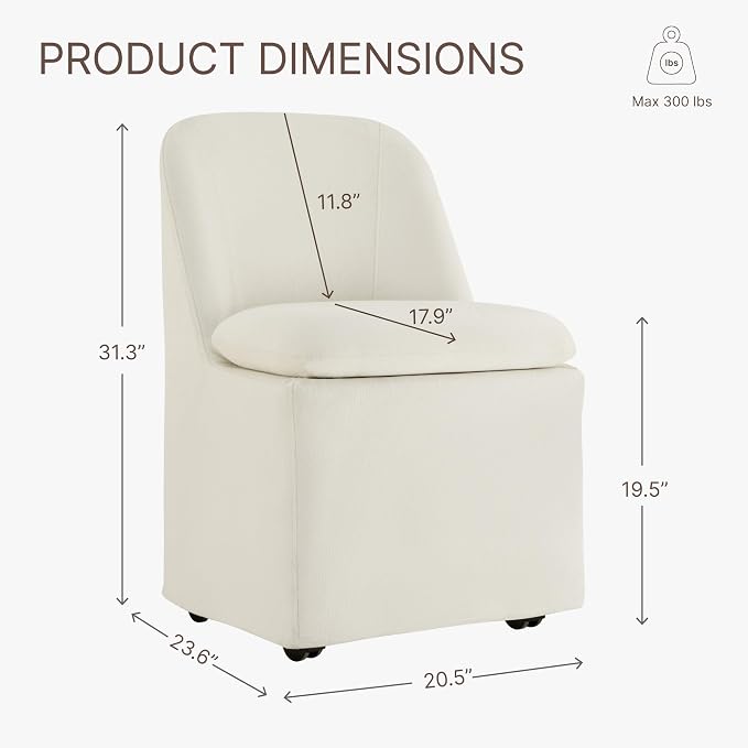 KISLOT Upholstered Dining Chairs with Casters, Washable Cover Modern Dining Room Chairs with Thick Cushion & Sturdy Metal Frame for Kitchen, Living Room, Dressing Room, Linen Fabric, Set of 2