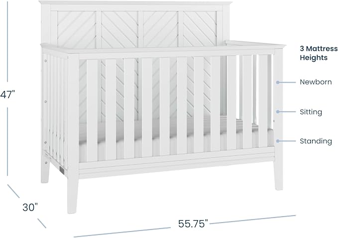 Child Craft Atwood 4-in-1 Convertible Baby Crib, Wooden Nursery Furniture Converts to Daybed, Toddler Bed and Full-Size Bed, 3 Mattress Height Adjustments, Non-Toxic Baby Safe Finish, Matte White | 4-in-1 Crib