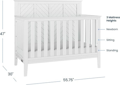 Child Craft Atwood 4-in-1 Convertible Baby Crib, Wooden Nursery Furniture Converts to Daybed, Toddler Bed and Full-Size Bed, 3 Mattress Height Adjustments, Non-Toxic Baby Safe Finish, Matte White | 4-in-1 Crib