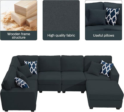 Legend Vansen Oversized Modular Sectional Sofa,U/L‑Shaped Reversible Couch with Ottoman,Deep Seat Plush Polyester Sofa for Living Room,6‑Seater,Charcoal