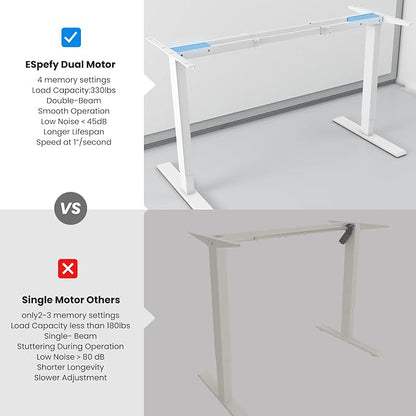 Dual Motor Electric Standing Desk Frame- Heavy Duty Height Adjustable Desk Legs, Sit to Stand Up Desk Base, 4 Memory Settings Controller for Adjustable Desktop Sizes, Over 300 lbs Load Capacity