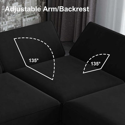 Belffin Modular Sectional Sofa Couch with Reversible Chaise Velvet L Shaped Couch Sofa with Storage 4-seat Convertible Sectional Sofas Black