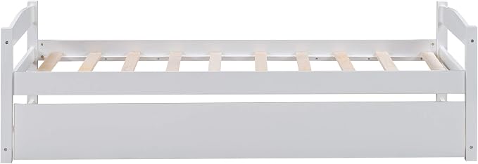 Merax Multifunctional Wood Daybed with Trundle Sofa Day Bed with Headboard/Space Saving/No Box Spring Needed White