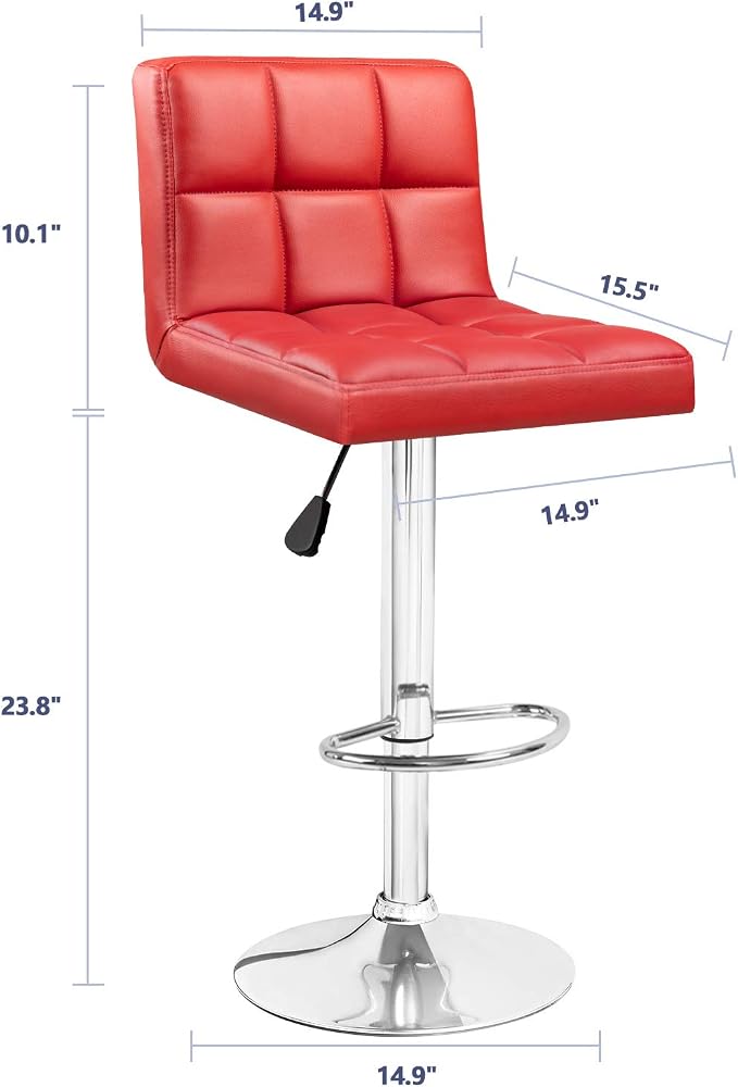 Furniwell Bar Stools Modern Pu Leather Swivel Adjustable Barstools Armless Counter Height Swivel Bar Stool Synthetic Leather Height Square Barstool with Set of 2 (Red)