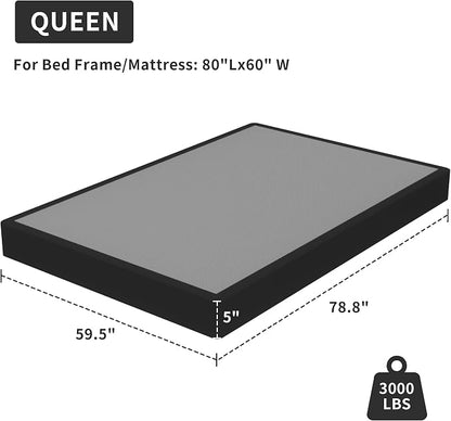Superay Queen Box Spring, 5 inch Box Spring for Queen Bed, Heavy Duty Metal Bed Frame with Fabric Cover, 3000lbs Max Weight Capacity Bed Base Mattress Foundation, Easy Assembly, Noise Free, Black