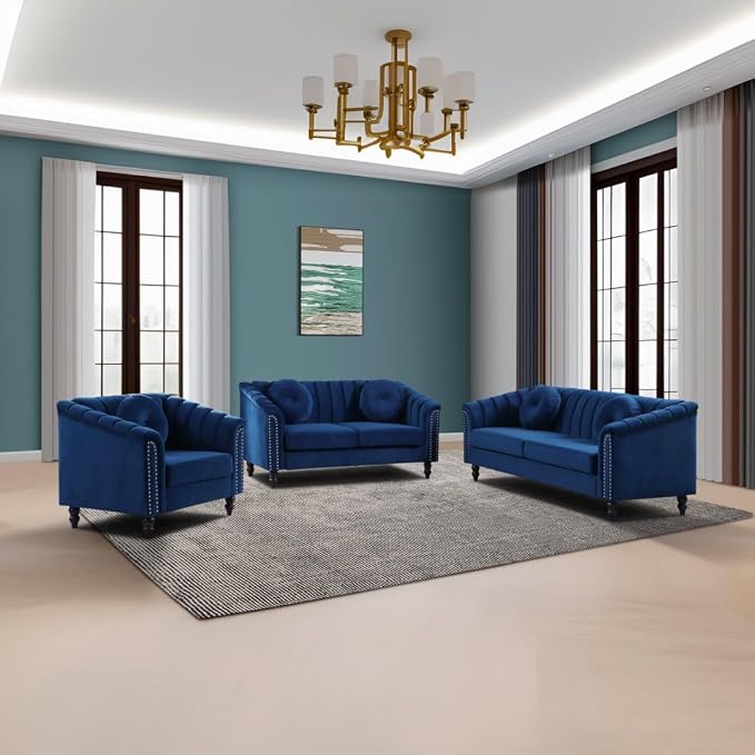 Accent Chair, Single Couch Chair with Style Button Tufted, Scroll Arms and Nailhead for Living Room, Office, Apartment, Blue