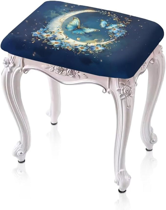 Bar Stool Seat Covers Rectangle Stool Covers Set of 2 Moon Butterfly Floral Bench Covers Slipcover Rectangle Stretch Counter Height Bar Stools Slipcovers Washable Saddle Seat Cover