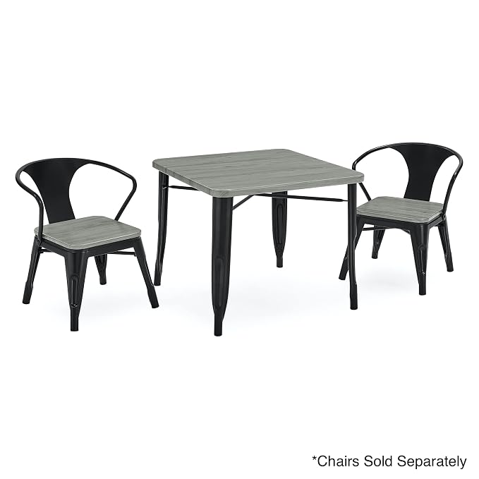 Delta Children Bistro Kids Play Table - Ideal for Arts & Crafts, Snack Time, Homeschooling, Homework & More, Black Metal/Grey Barnboard