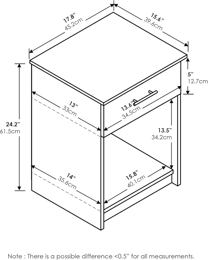 Furinno Tidur Nightstand, Solid White