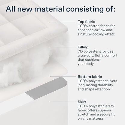 Niagara Sleep Solution Cloud-Like King Non-Slip Mattress Topper - 100% Cotton Top Mattress Pad for Back Pain Relief - Extra-Grip, Breathable & Naturally Cooling for Hot Sleepers, White