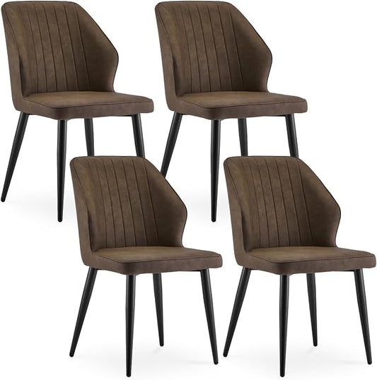 CLIPOP Dining Chairs Set of 4, Faux Leather Dining Chairs, Mid-Century Modern Dining Room Chairs, Upholstered Kitchen Chairs, Metal Legs/Backrest, Accent Leisure Chair for Guest Reception Room - Brown