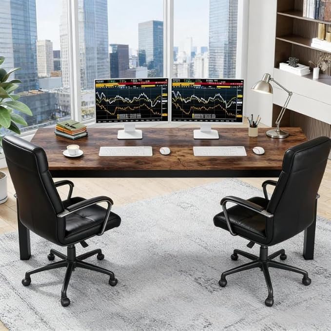 Practical Computer Desk,Rectangle Conference Table,Executive Desk(Only Table) (Black + Rustic Brown + MDF+Iron)