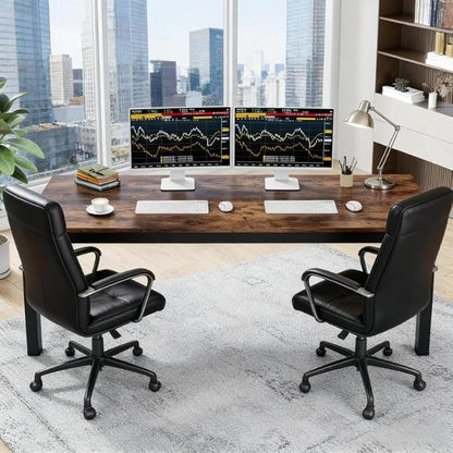 Practical Computer Desk,Rectangle Conference Table,Executive Desk(Only Table) (Black + Rustic Brown + MDF+Iron)