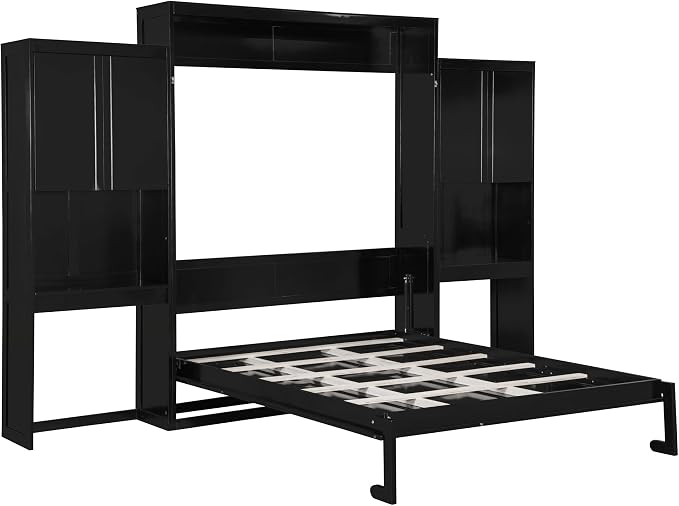 Ball & Cast Murphy Bed Queen Bed Frame with Headboard,Hideaway Bedframe w/Vanity and Cabinets,Wood Wall Cabinet,Slat Support,can be Folded,No Box Spring Needed,for Small Room,Espresso