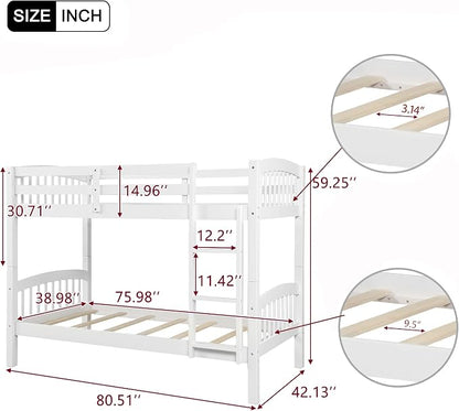 Merax Twin Over Twin Bunk Bed with Ladder and Guardrails,Convertible Bunk Bed can be Two Platform Beds(White)
