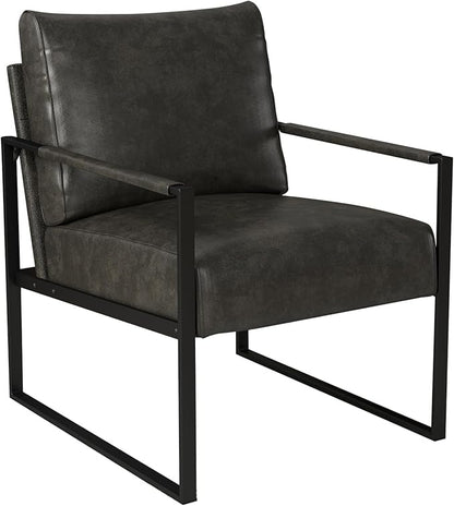 INZOY Leather Accent Chair with Metal Frame, Comfy Living Room Chair with Plump Cushion and Backrest, Mid Century Modern Chair with Sturdy Structure, Easy to Clean, Dark Grey