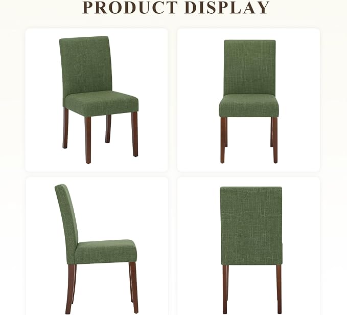 MALOL Upholstered Dining Chairs Set of 2, Modern Fabric Dining Room Chair, Wooden Dining Chair, Kitchen Side Chairs, Farmhouse Dinner Chair with High Back for Kitchen, Green